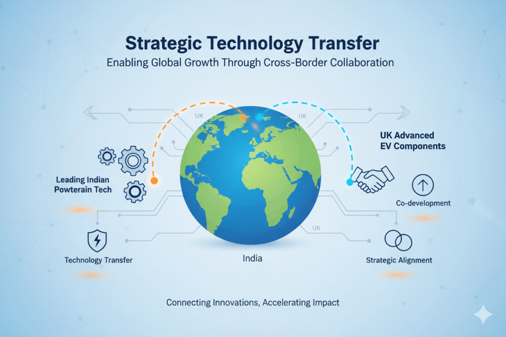 Strategic Technology Transfer in eMobility Enabling Global Growth Through Cross-Border Collaboration Through a strategic advisory mandate delivered via a partner entity, LEVE Mobility’s founder facilitated a high-impact collaboration between a leading Indian powertrain technology company and UK-based manufacturers of advanced electric mobility components. The engagement focused on identifying synergies for technology transfer, co-development opportunities, and long-term strategic alignment.